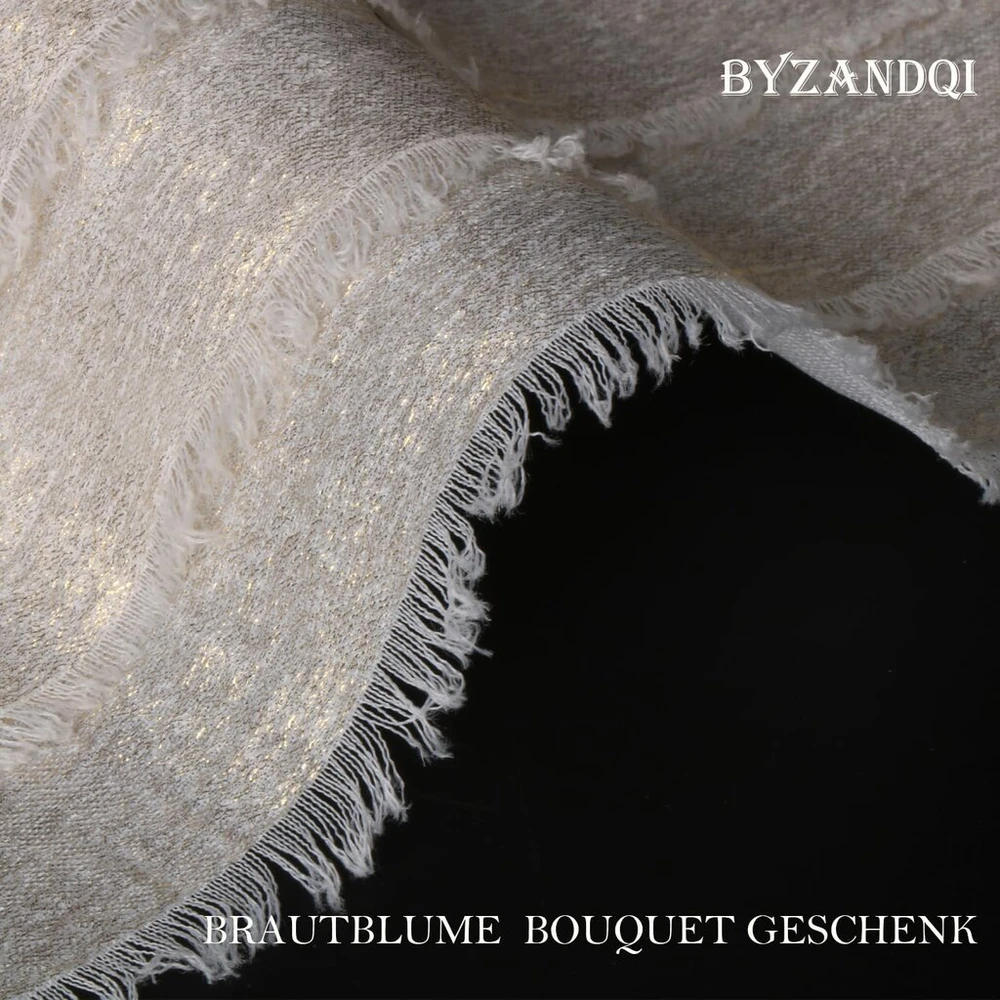 Byzandqi metalinis šifono kaspinas 3.8 cm x 15 m aukso spalvos šilkinis rankų darbo kutais dekoruotas kaspinas dovanų pakavimui, kūdikio sutiktuvių šventei, vestuvėms, šventinei dekoracijai (baltas)