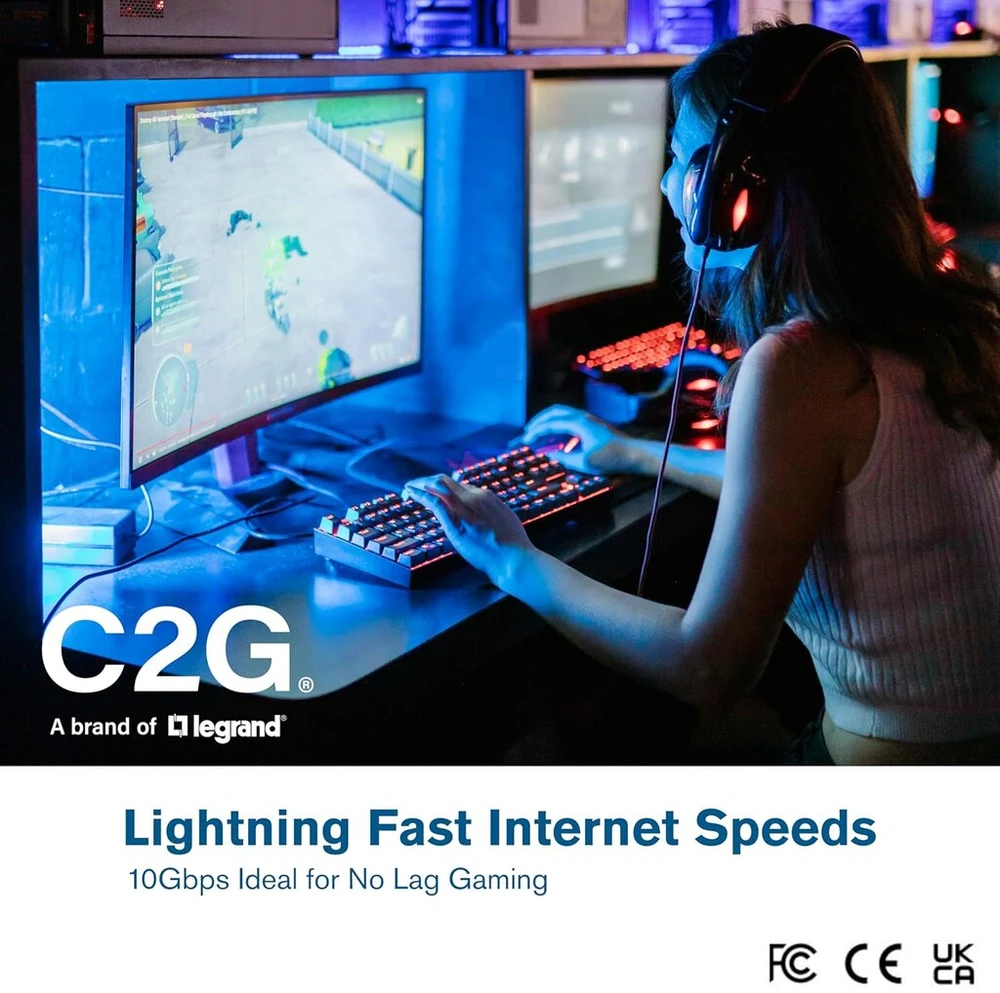 C2g 90cm baltas ethernet kabelis Cat6a itin lankstus maršrutizatoriui, modemui, internetui, wifi dėžutėms, XBOX, ps5, smart tv, sky q, ip kamerai