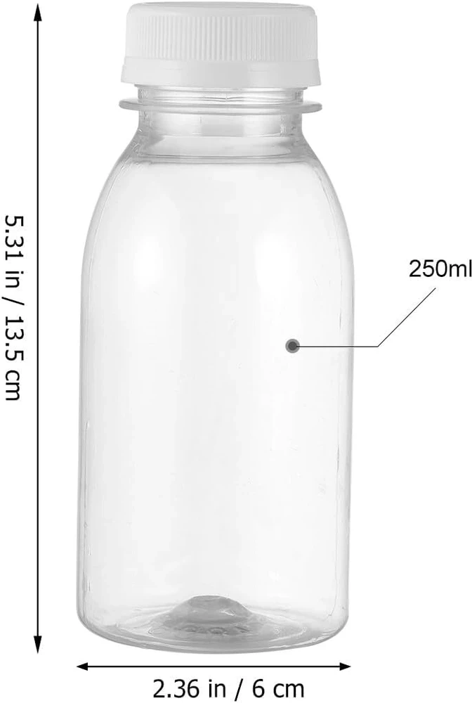Cabilock 10 vnt. 250 ml pieno butelių su dangteliais, skaidrūs ąsočiai, plastikiniai sulčių buteliai, talpa priėmimui, kelionėms, laukui