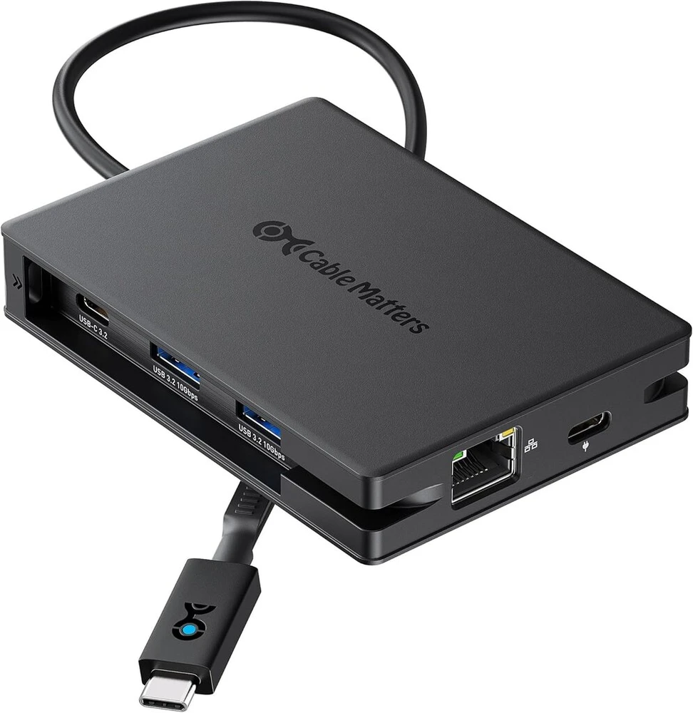 Cable Matters 8-in-1 Usb C šakotuvas su dviem Hdmi prievadais, 140w Pd įkrovimo funkcija, gigabitiniu eternetu, 10g duomenų perdavimu per 3 Usbc ir A, taip pat 1 Usb 2.0