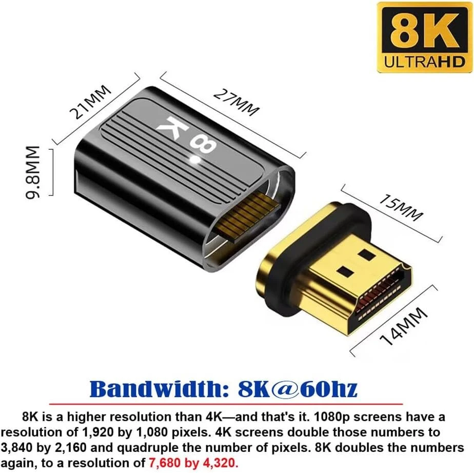 Cablecc hdmi 2.1 8k type a male to female magnetinis tiesus jungties vaizdo adapteris nešiojamam kompiuteriui hdtv