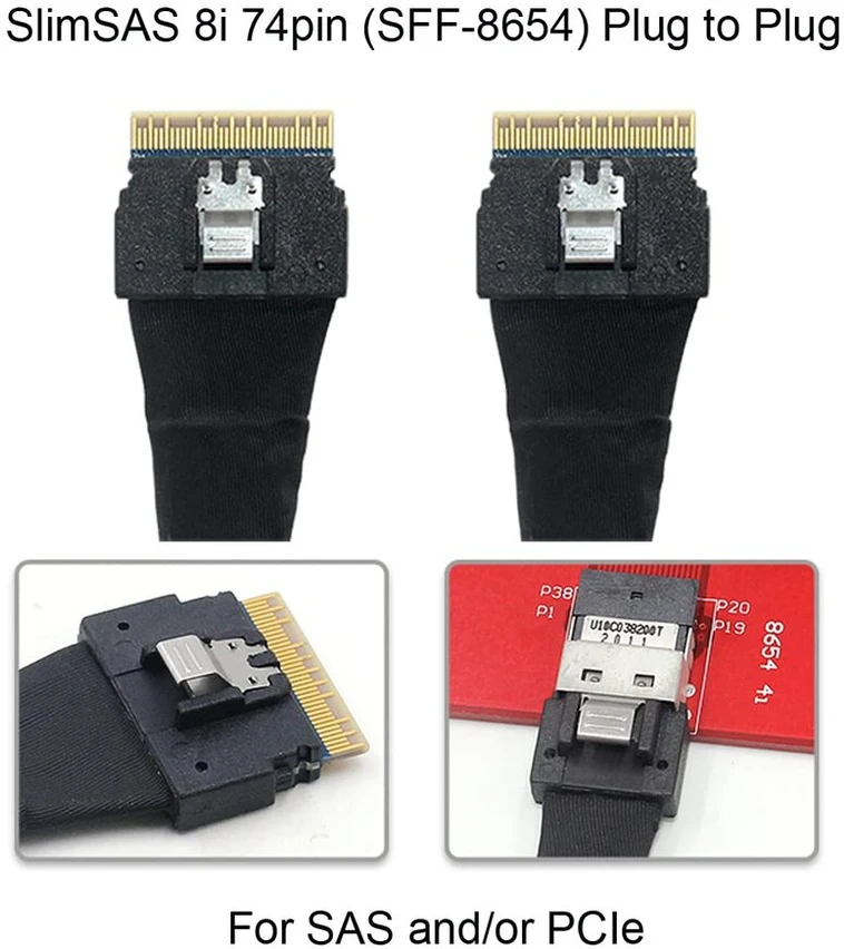 Cablecc Pci-e Slimline Sas 4.0 Sff-8654 8i 74pin Host to Sff-8654 74pin Slim Sas Target Cable 50 cm