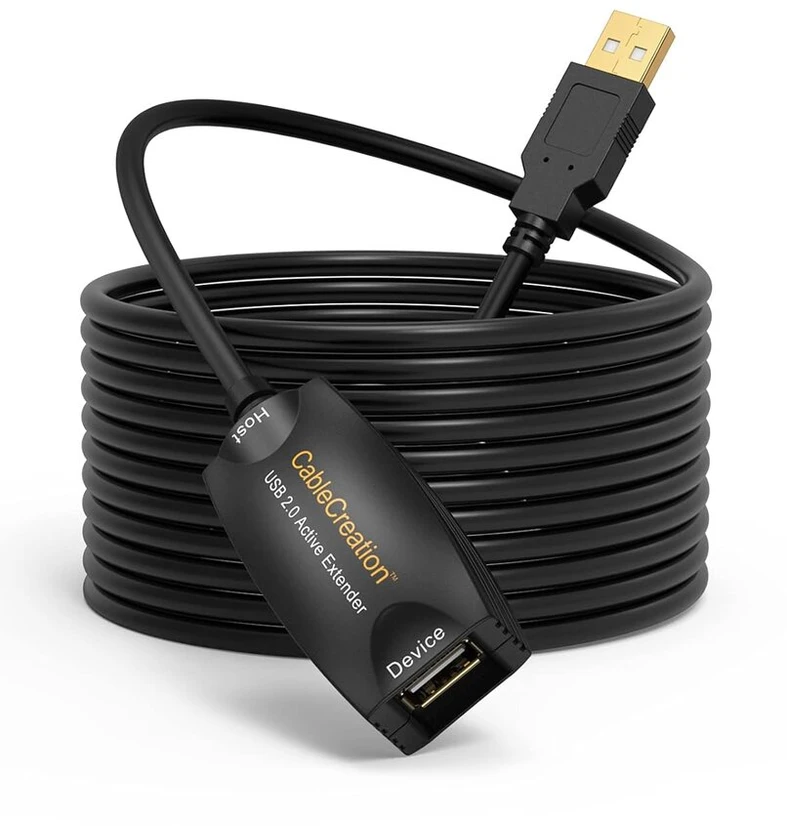 Cablecreation Gold (ilgas 16 pėdų) itin spartus Usb 2.0 aktyvusis ilgintuvas, Usb 2.0 ilgiklis Usb A-male į A-female kabelis, 5 m/16 pėdų, juodas