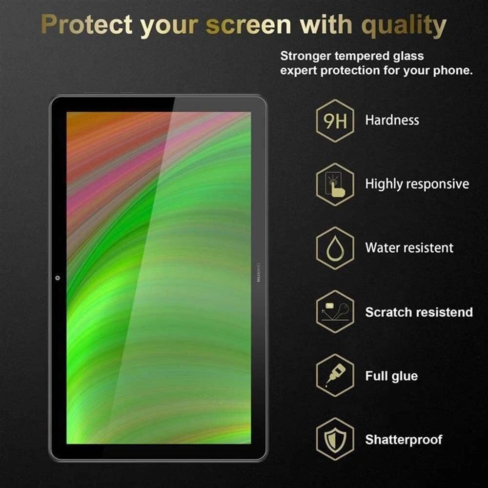 Cadorabo 3 x tabletės apsauginis stiklas, skirtas Huawei Mediapad T5 10 (10,1 colio) - 3 vnt. apsauginė plėvelė itin skaidri, tinkanti dėklams - grūdinto stiklo ekrano apsauginė plėvelė 9h atsparumo įbrėžimams