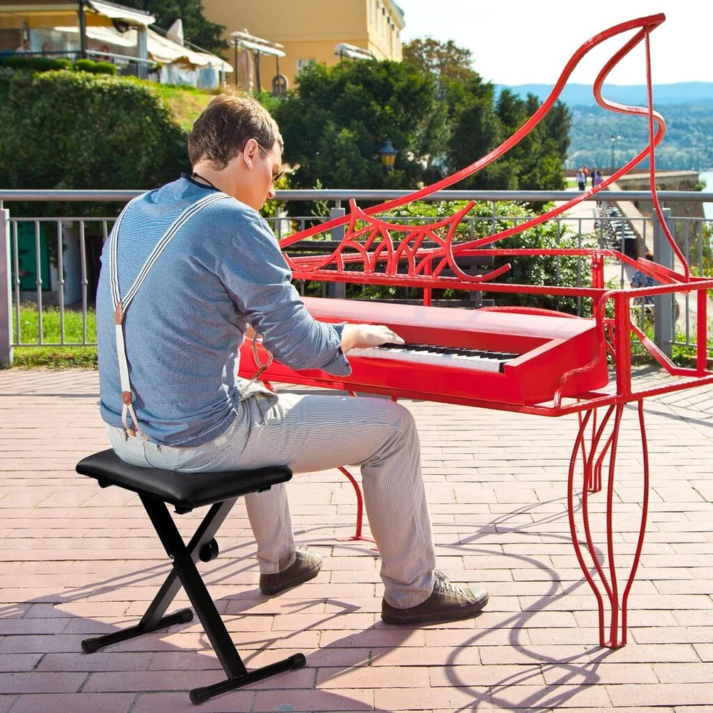 Cahaya Cy0333 reguliuojamo aukščio klavišinio instrumento suoliukas, 3 padėtys, sulankstomas pianino suoliukas, x formos pianino suoliukas, stabilus pianino suoliukas, minkšta pianino kėdė