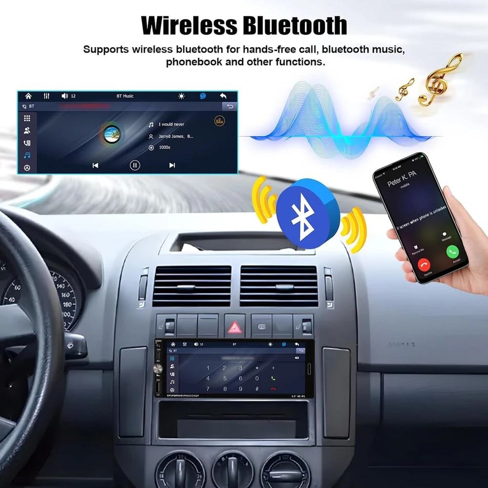 Automagnetola Camecho 1din automobilio radijas 6.9" Ips lietimui jautrus ekranas, Carplay, Android Auto