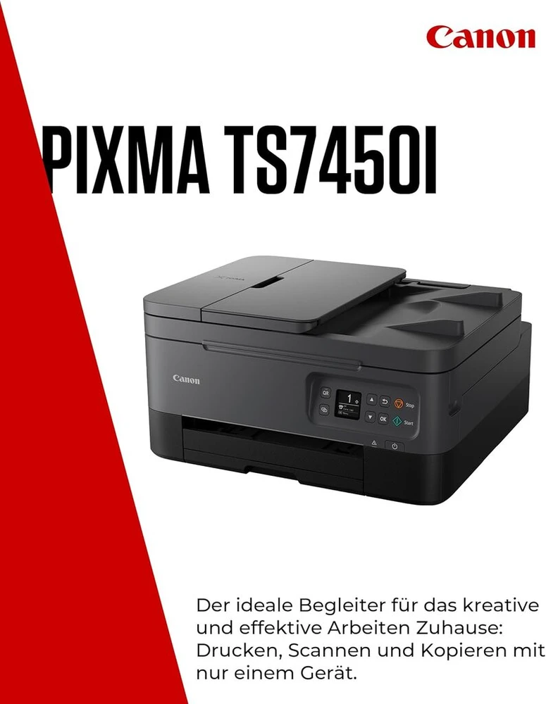 Canon Pixma Ts7450i daugiafunkcis spausdintuvas 3-in-1 rašalinis, spausdinimas, kopijavimas, skenavimas, A4, 35 lapų Adf, Oled, Wi-fi, dvipusis spausdinimas, 2 popieriaus dėklai, suderinamas su Pixma Print Plan prenumerata