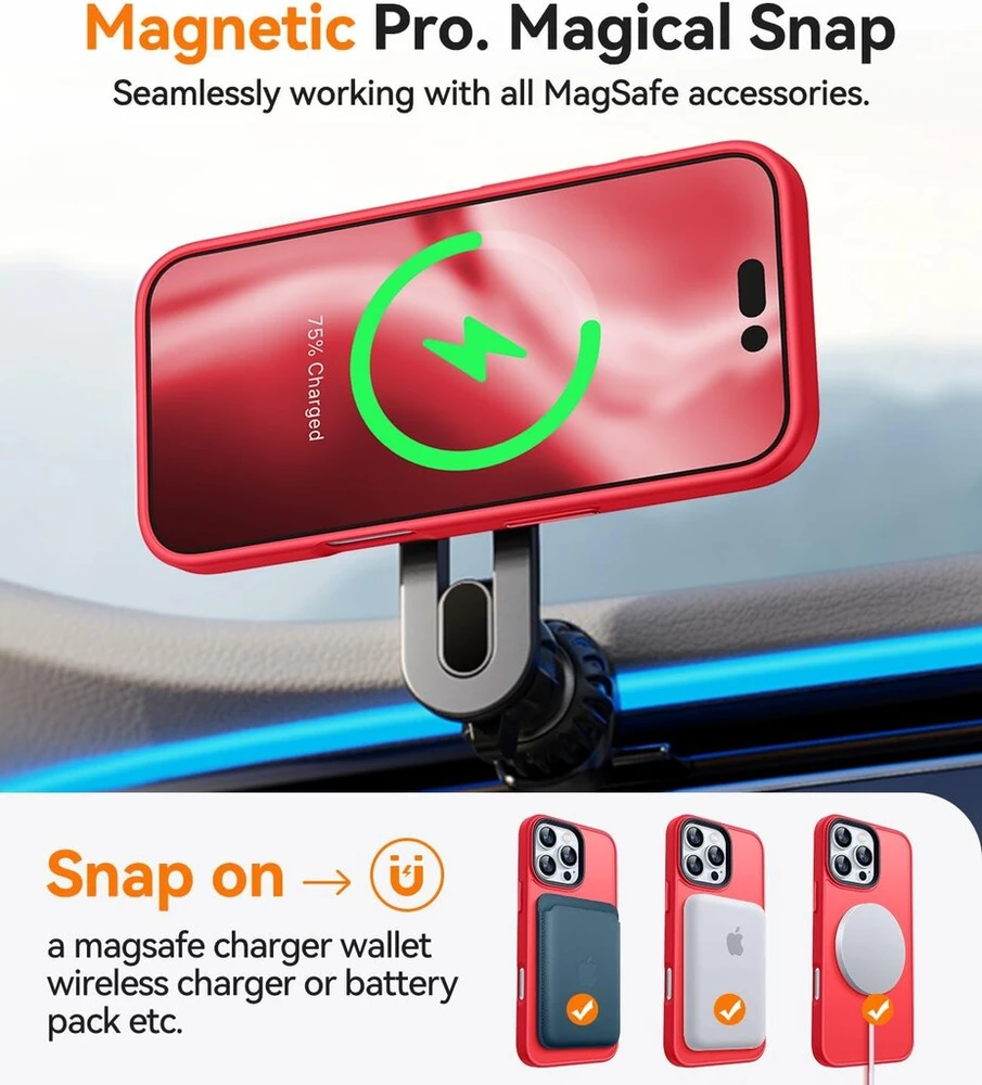 Canshn magnetinis dėklas, skirtas iphone 16 pro, su magsafe [aukščiausia magnetinė adsorbcija] [karinė apsauga] apsauginis dėklas velvet touch matt anti-scratch mobiliojo telefono dėklas iphone 16 pro dėklas, raudonas
