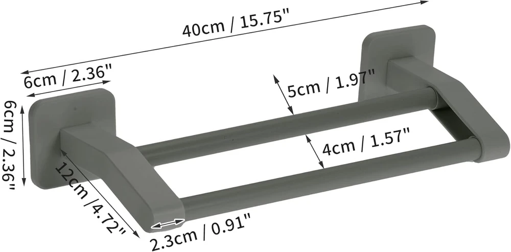Capastec lipnus rankšluosčių laikiklis, 40 cm rankšluosčių laikiklis, prie sienos montuojamas svečių rankšluosčių laikiklis klijavimui vonios kambariui, miegamajam, virtuvei, pilkas