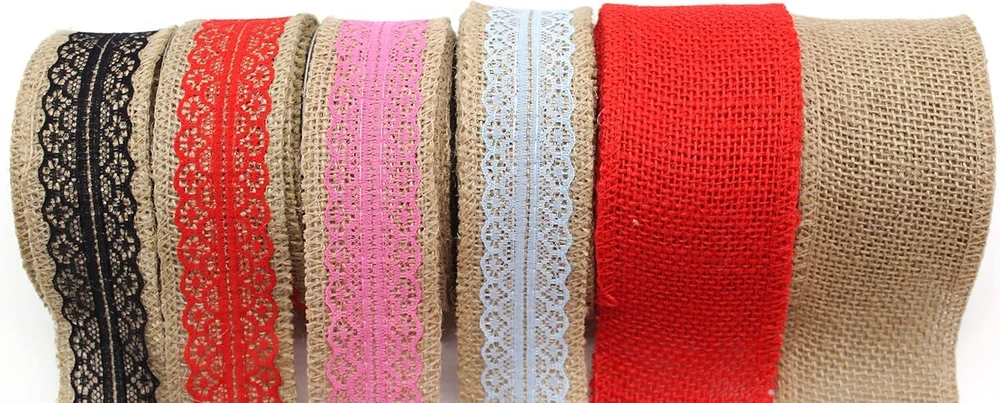 Capiso 30 m įvairūs džiuto kaspinai 6 spalvų ir dydžių 4 cm / 6 cm, skirti Kalėdoms