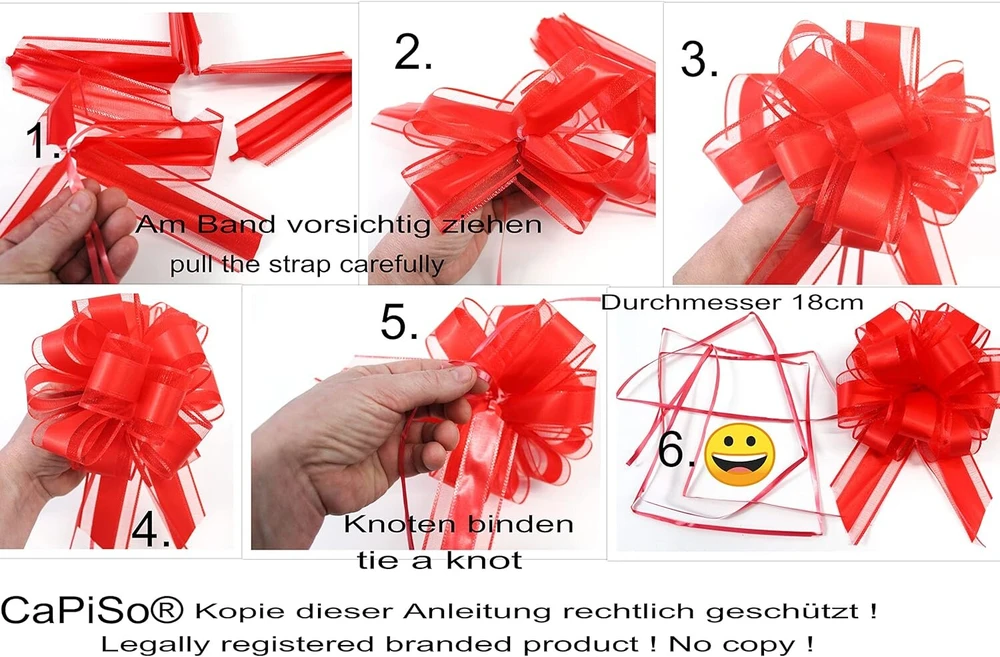 Capiso 6 x dideli traukiami kaspinai 18 cm l traukiamas kaspinas raišteliu poliesterio juostelė dekoratyvinis kaspinas blizgantis dovanų kaspinas (mix 12)