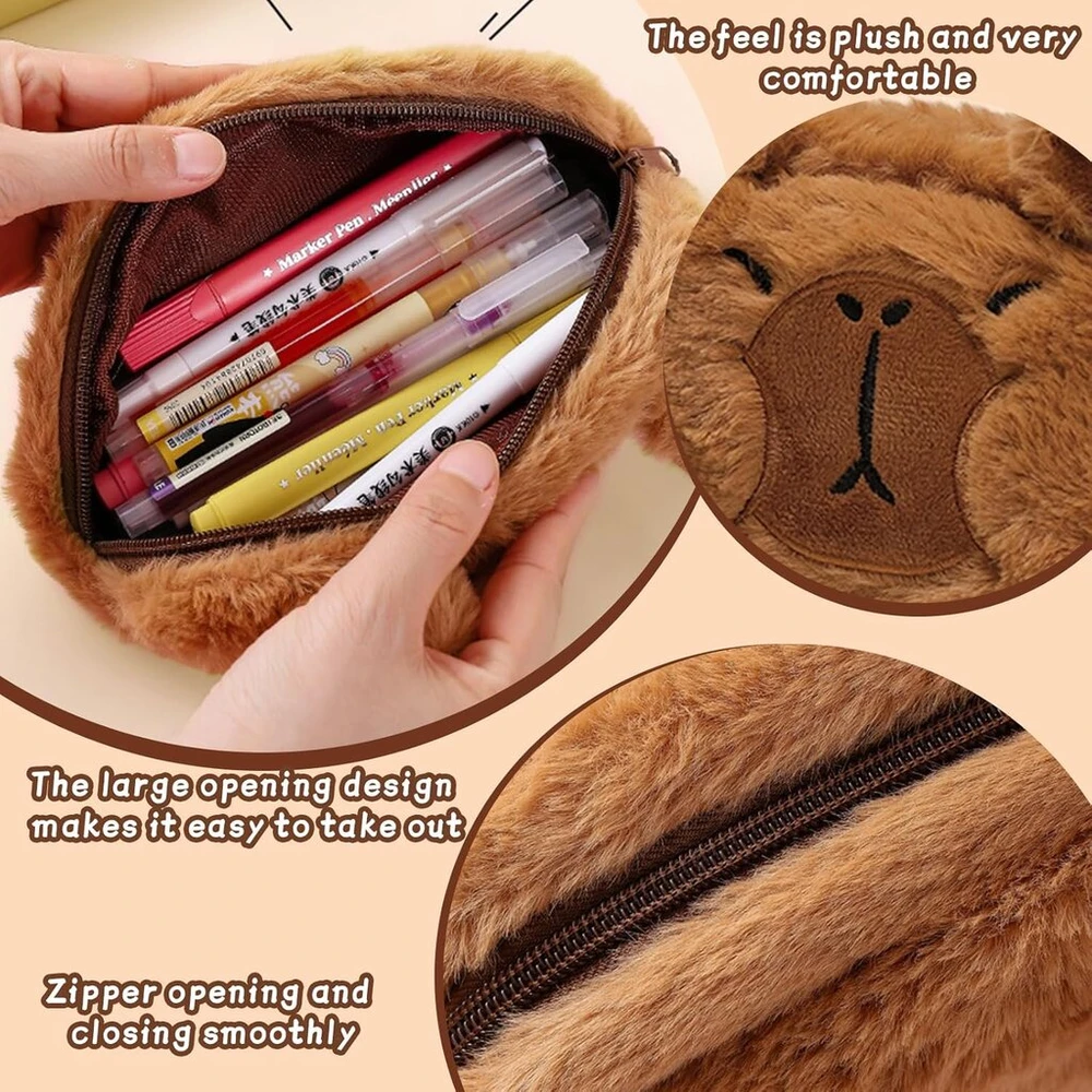 Capybara penalas capybara penalas mielas pliušinis penalas didelės talpos tinka mokslui, darbui ir kasdieniam naudojimui su vandens kiaulės raktų pakabuku, bronzinis, vaikiška kuprinė