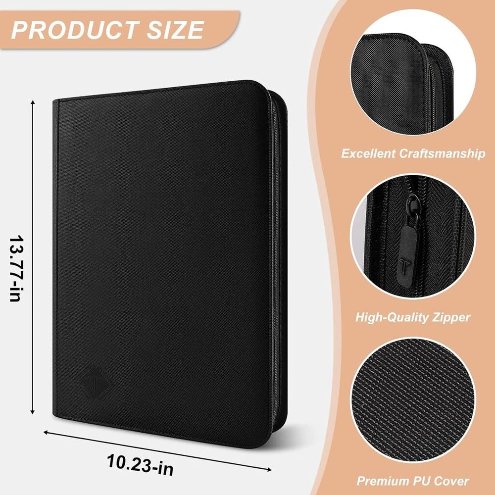 Card binder prekybos kortelėms 9 kišenės, užsegamas mtg kortelių segtuvas su 432 šoninio įkrovimo kišenėmis, kortelių albumas tinkamas tcg beisbolo futbolo sporto kortelėms, lengvas kortelių įdėjimas kolekcijos segtuvas juodas