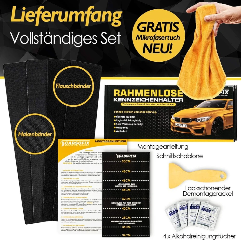 Carsofix© berėmis valstybinio numerio laikiklis su itin tvirtu sukibimu – numerio laikiklis bet kuriam automobiliui – nematomas numerio laikiklis su velcro – itin tvirtas ir atsparus oro sąlygoms