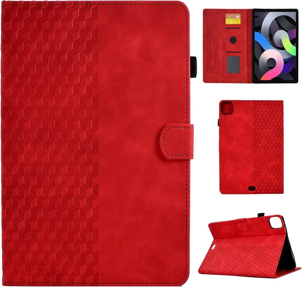 Casafuny dėklas, skirtas ipad air 11 colių (m3/m2 2025/2024), ipad air 6/5/4 gen 10.9 colių (2022/2020), pu odos planšetinio kompiuterio apsauginis dėklas, daugia kampų stovas su automatiniu užmigdymu/pažadinimu, raudonas