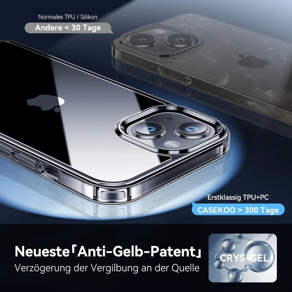 Casekoo crystal clear dėklas, suderinamas su iphone 13 dėklu 2021, [niekada negelsta] [nesunaikinama karinė apsauga] smūgiams atsparus įbrėžimams apsauginis dėklas, skaidrus dėklas, plonas mobiliojo telefono dėklas, skirtas iphone 13 - skaidrus