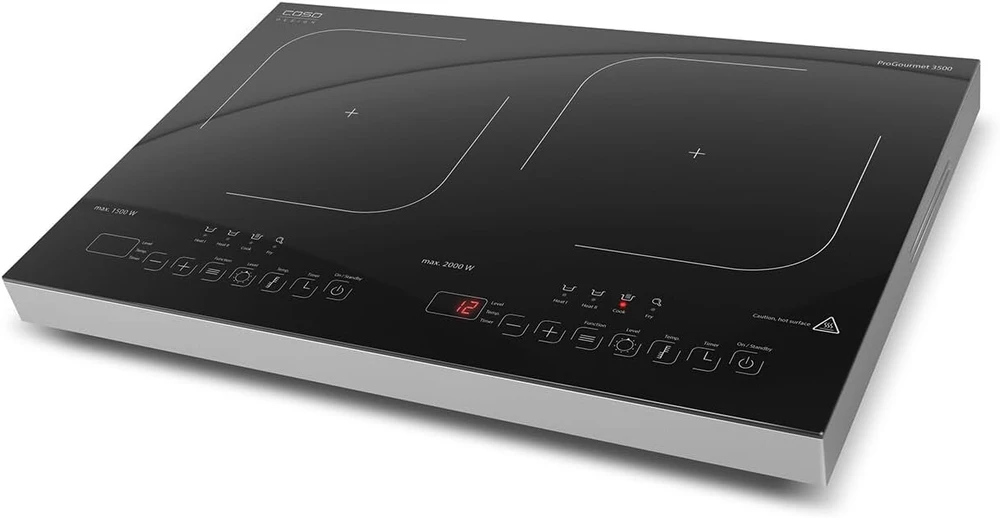 Viryklė Caso Pro Gourmet 3500 mobilioji dviguba indukcinė kaitlentė, testo nugalėtojas Home & Garden Test, maks. 3500 W, 60-240°c, 12 galios lygių, puodams iki 22 cm