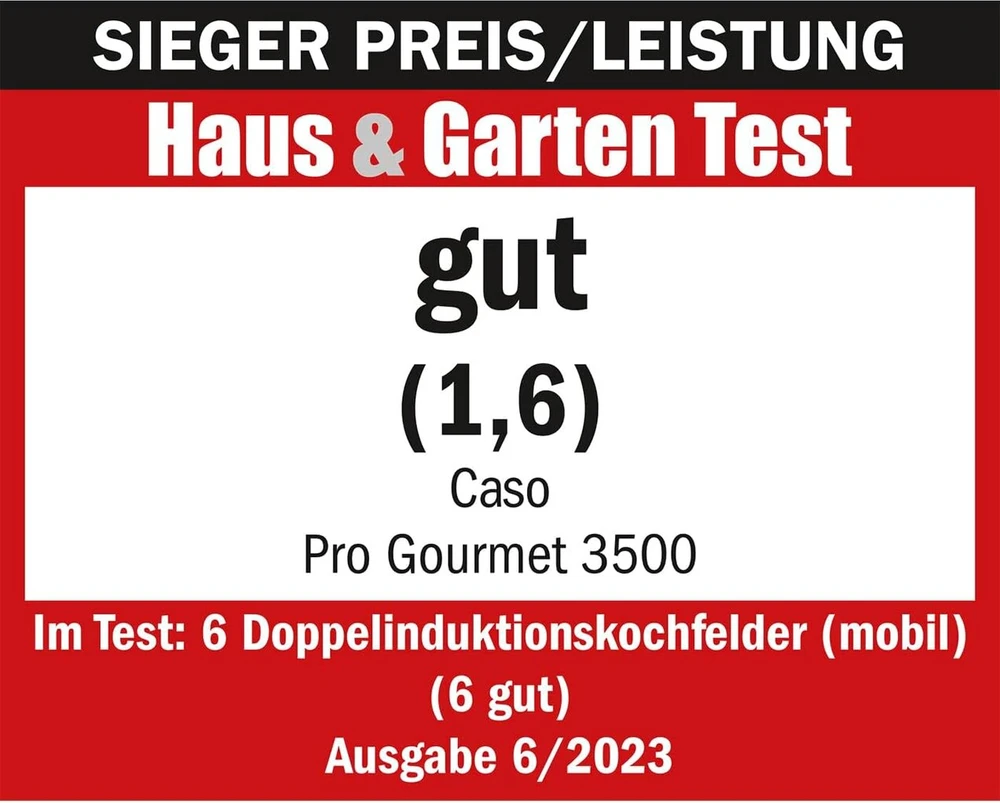 Viryklė Caso Pro Gourmet 3500 mobilioji dviguba indukcinė kaitlentė, testo nugalėtojas Home & Garden Test, maks. 3500 W, 60-240°c, 12 galios lygių, puodams iki 22 cm