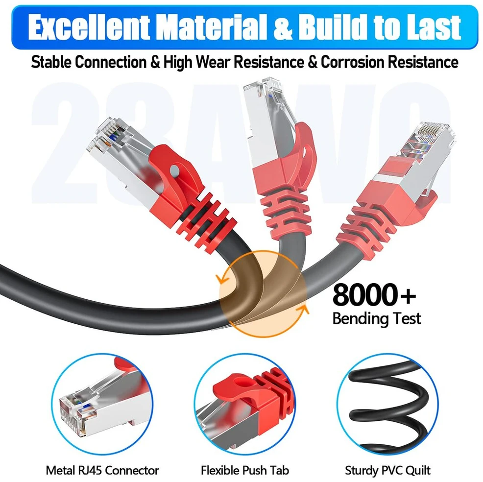 Cat 7 Ethernet tinklo kabelis 50 m, Sftp, 10 Gbps, juodas