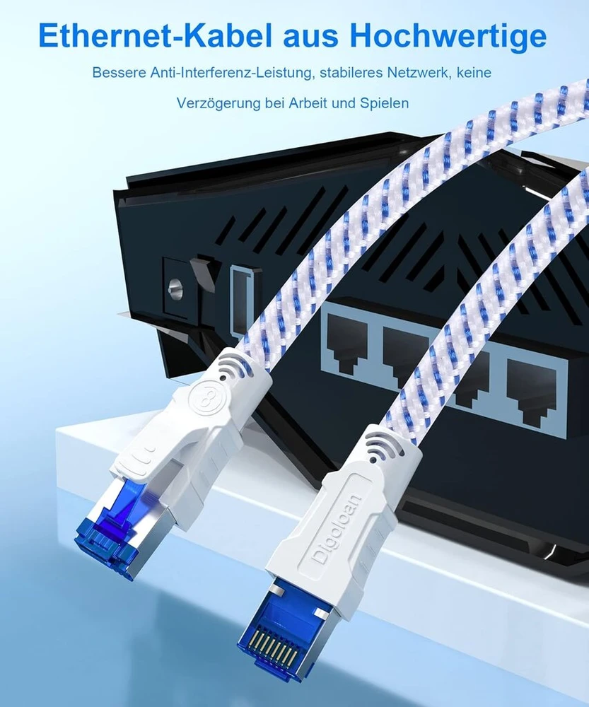 Cat 8 Ethernet kabelis, 20 m, 40 Gbps, S/ftp, Rj45