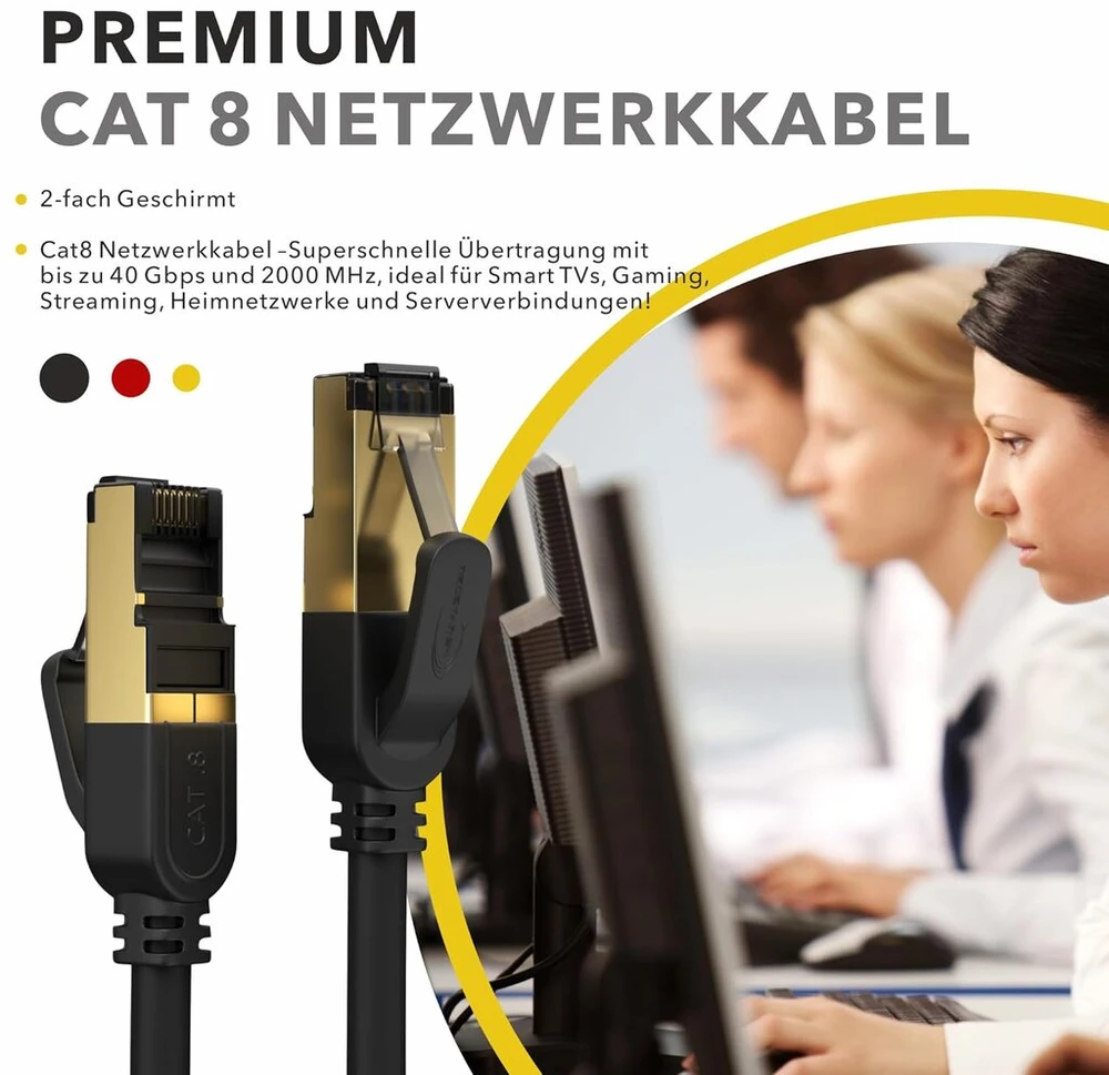 Cat 8 Ethernet kabelis 3m, 40 Gbps, 2000 Mhz, Rj45, juodas