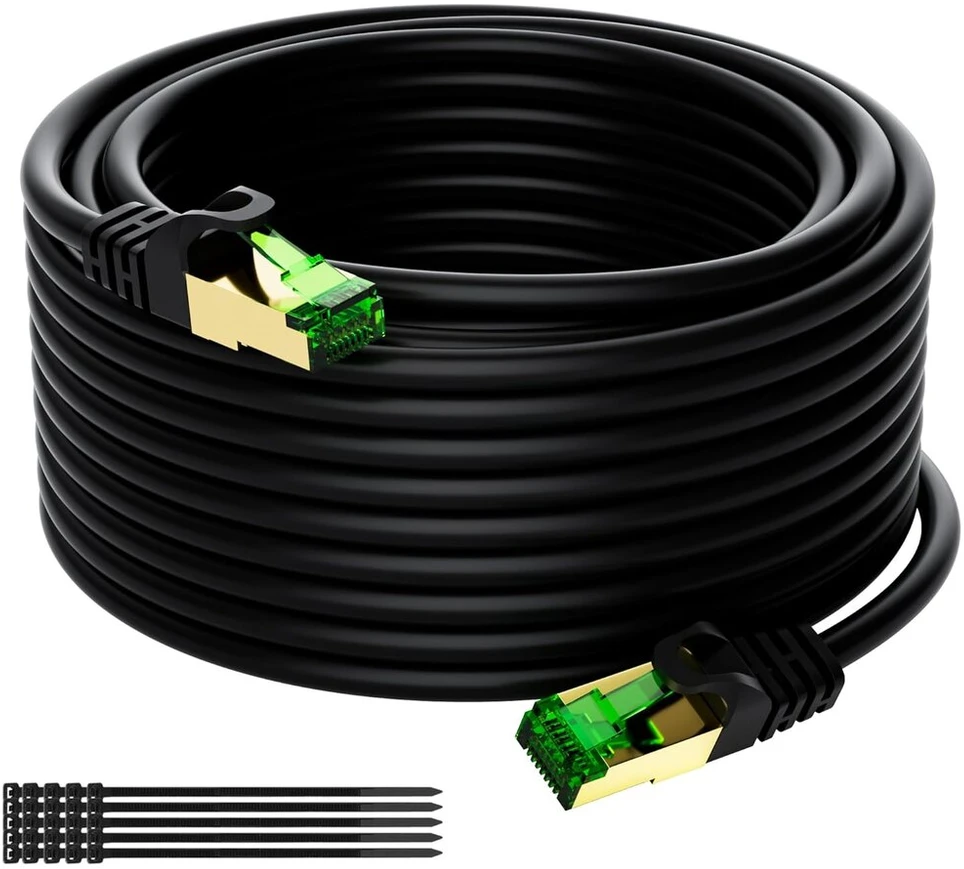 Šakotuvas Cat 8 tinklo kabelis 15m, 40gbps, S/ftp, lauko/vidaus, žalias