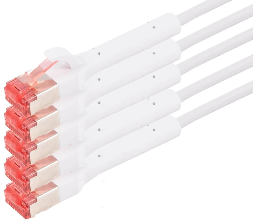 Cat.6a tinklo kabelis 0.25m, 5 vnt., 90 laipsnių kampas, 10 Gbps, baltas