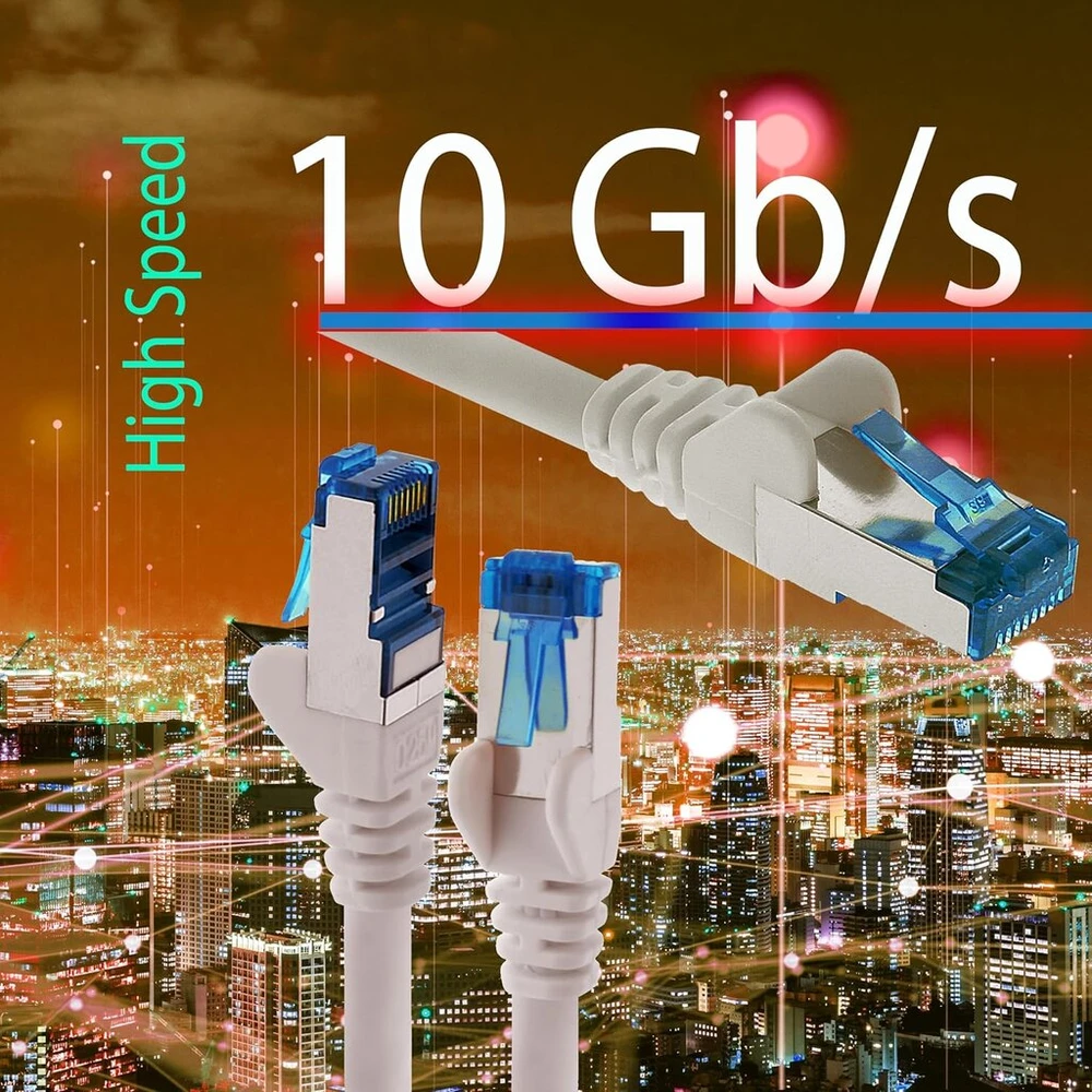 Cat6a tinklo kabelis 0.5m Sftp Pimf 10gbps juodas (5 vnt.)