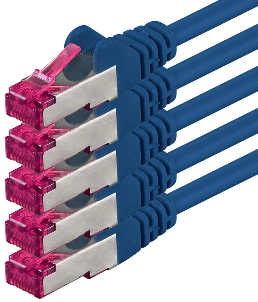 Šakotuvas Cat6a tinklo kabelis 7,5m, mėlynas, 5 vnt., S-ftp, 10gbps