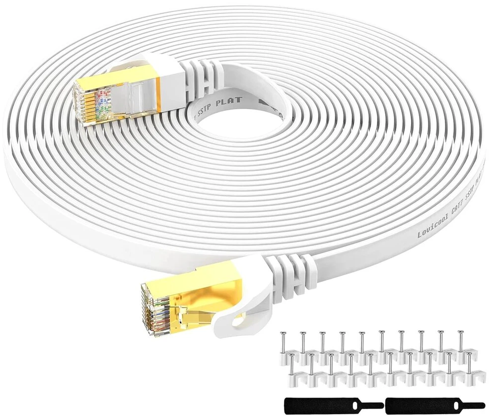 Cat7 tinklo kabelis 15 m ethernet gigabitinis lan kabelis 10 gbps 600 mhz interneto patch kabelis tinklams, komutatoriams, maršrutizatoriams, modemams, pc, baltas