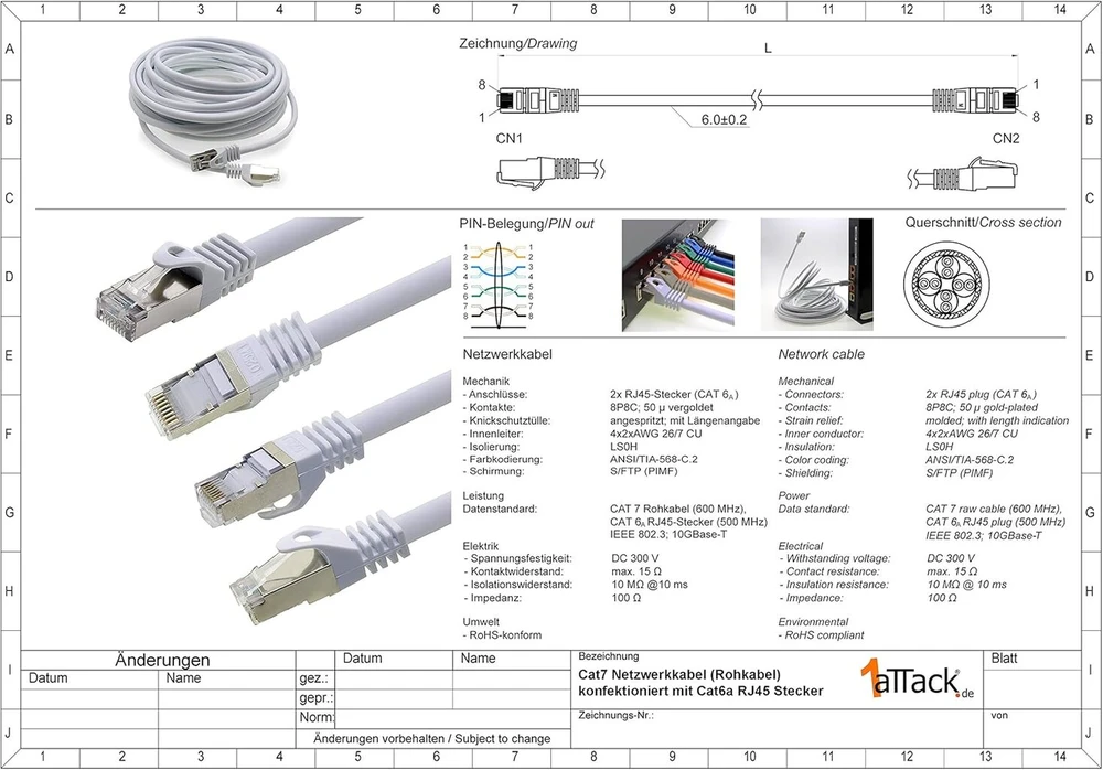 Cat7 tinklo kabelis Sftp 10m raudonas su Rj45 jungtimis