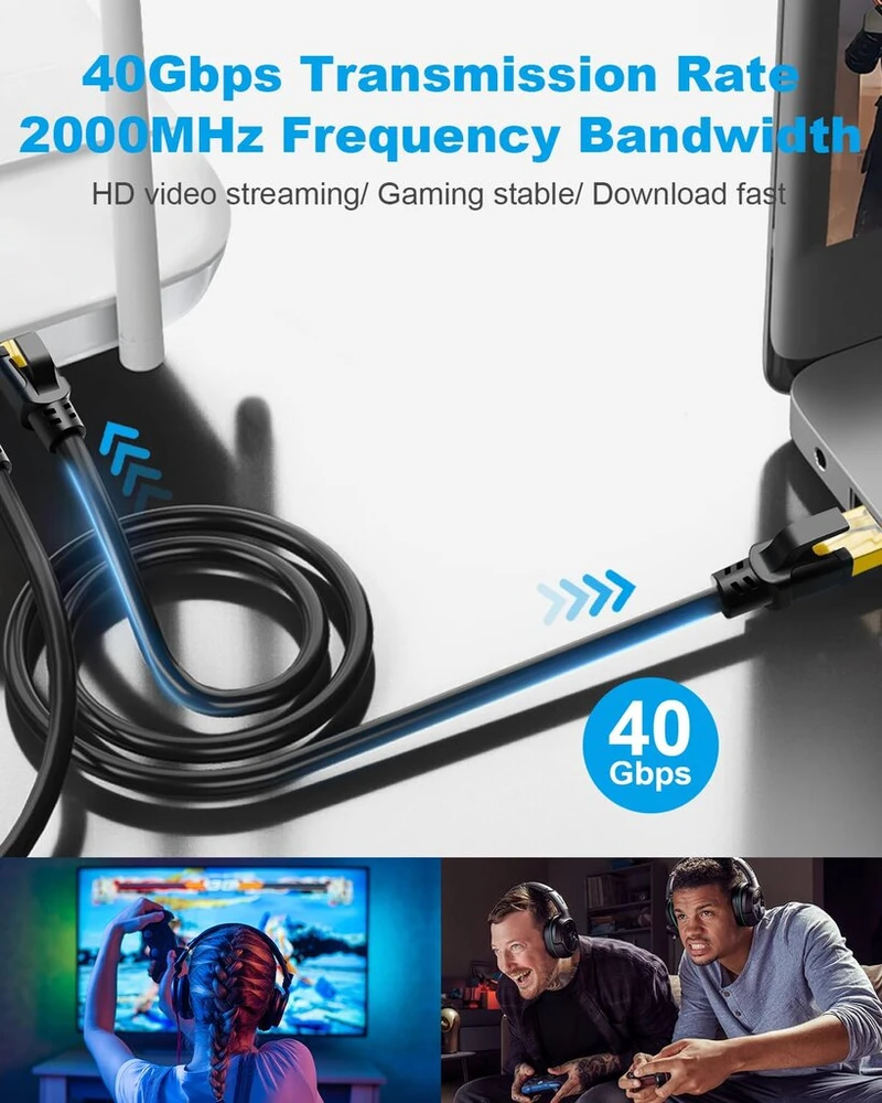 Cat8 Ethernet kabelis 40 Gbps, 2000 Mhz, juodas, 0.5 m (2 vnt.)