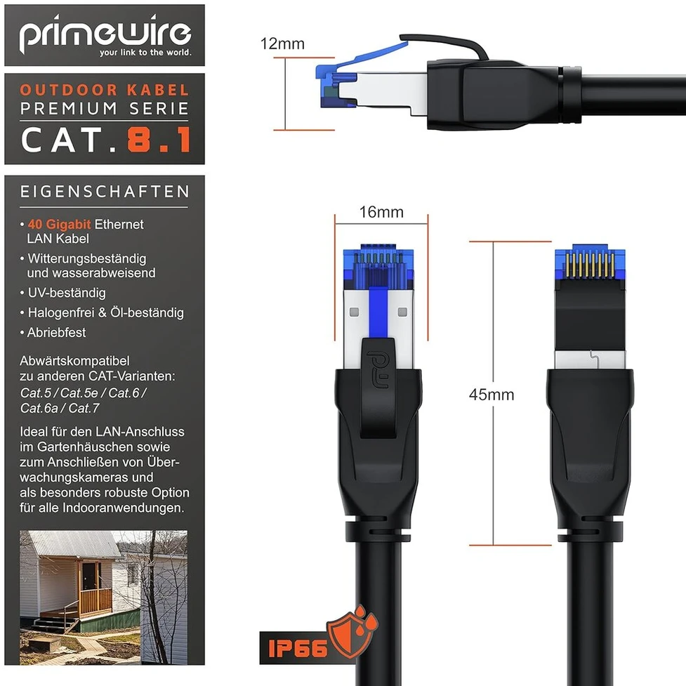 Cat.8 tinklo kabelis 7.5m, 40 Gbps, lauko sąlygoms, atsparus dilimui