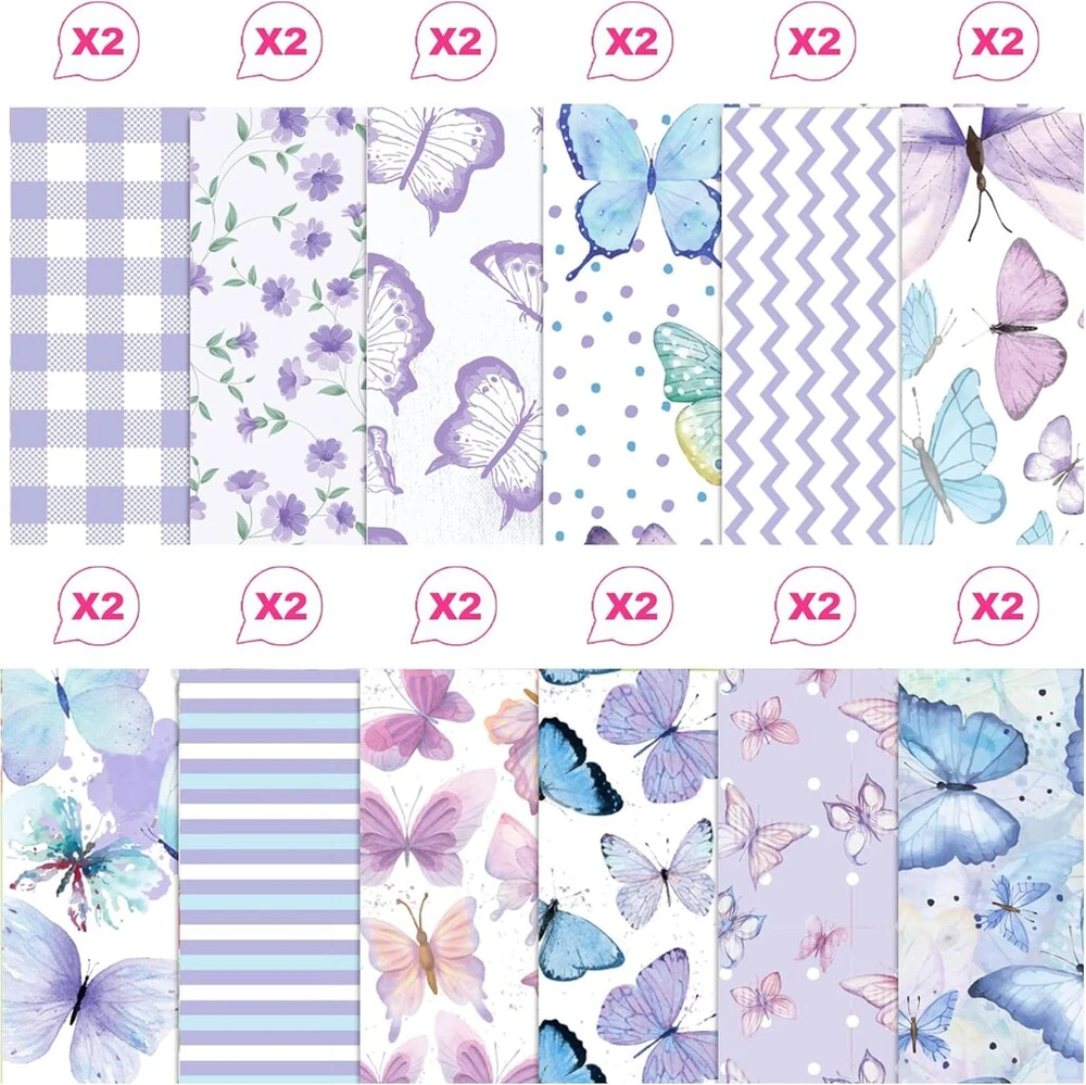 Cc home 24 lapų violetinės spalvos drugelio rašto scrapbooking popierius, 12 dizainų dvipusis 30 x 30 cm kvadratas, rankdarbiai ir dekoravimas