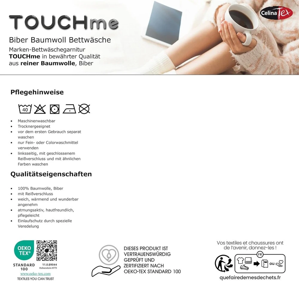 Celinatex Touchme flanelinis patalynės komplektas, 155 x 220 cm, 2 dalių medvilninis antklodės užvalkalų rinkinys, patalynės komplektas vasarai ir žiemai, tinkamas naudoti ištisus metus, lengva priežiūra, filia dots, smėlio/balta/pilka/antracito