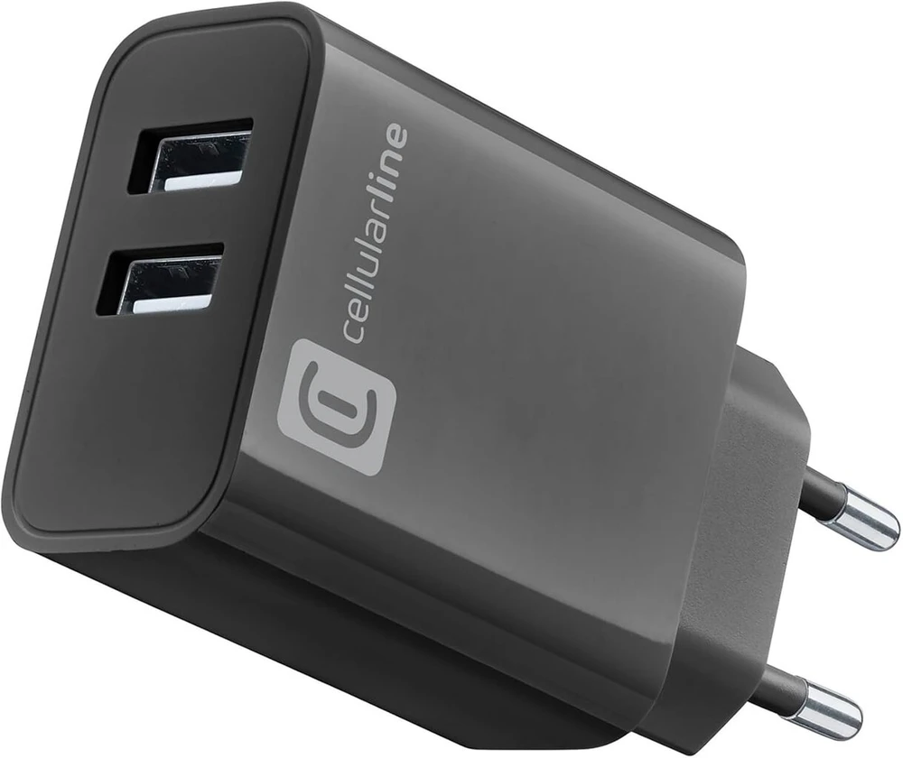 Cellularline - Multipower 24w įkroviklis su dviem Usb-a prievadais - su Device Detect technologija: aptinka prijungtą telefoną ir tiekia tinkamą įkrovą - juodas