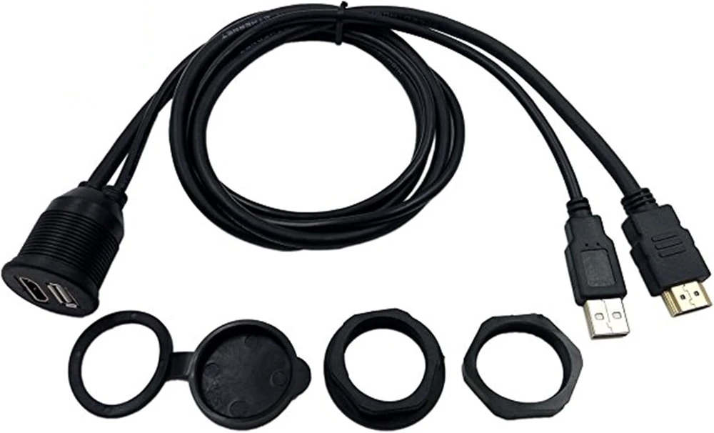 Cerrxian 1 m usb ir hdmi prailginimo prietaisų skydelio įleidžiamas kabelis automobiliui, valčiai ir motociklui