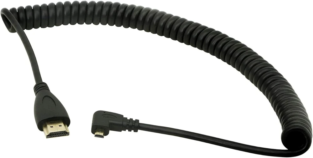 Cerrxian hdmi male į micro hdmi kabelis stačiu kampu hdmi male į hdmi male paauksuotas konverterio adapteris spiralinis kabelis palaiko 2k 4k (30hz) garso grąžinimą (micro hdmi stačiu kampu)
