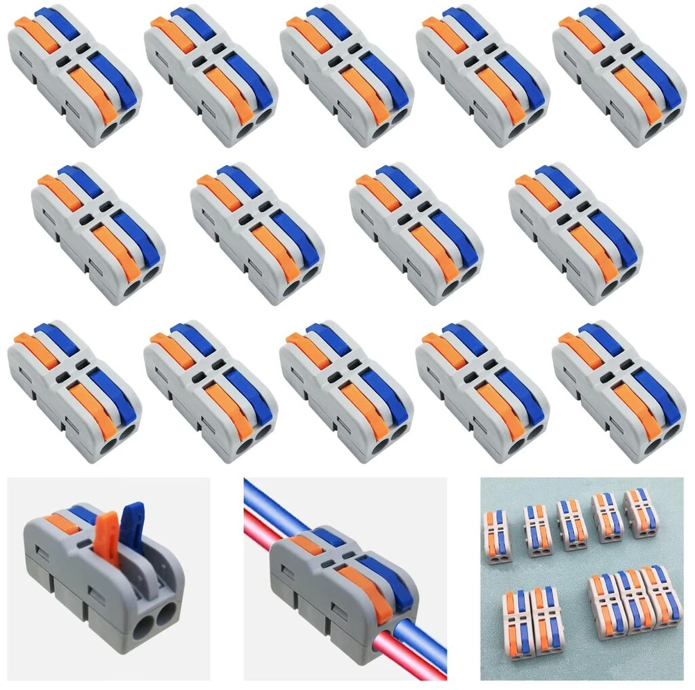 Cesfonjer Spl-2m jungties gnybtai, 14 mini kabelių jungčių pakuotė, elektros jungčių blokai su įvairiaspalve aktyvavimo svirtimi, gali būti laisvai derinami Spl-4m, 6m, 8m