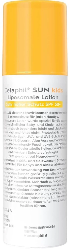 Cetaphil Sun Kids Liposominis losjonas nuo saulės Spf 50+, 150 ml, drėkinamoji apsauga nuo saulės su dozatoriumi jautriai kūdikių ir vaikų odai, lengvai paskirstomas kremas nuo saulės, itin atsparus vandeniui