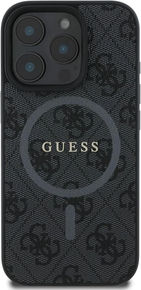 Cg mobile guess hc telefono dėklas, skirtas iphone 16 pro max, patvarus, atsparus smūgiams, suderinamas su magsafe, pu 4g ring classic logo dėklas, juodas