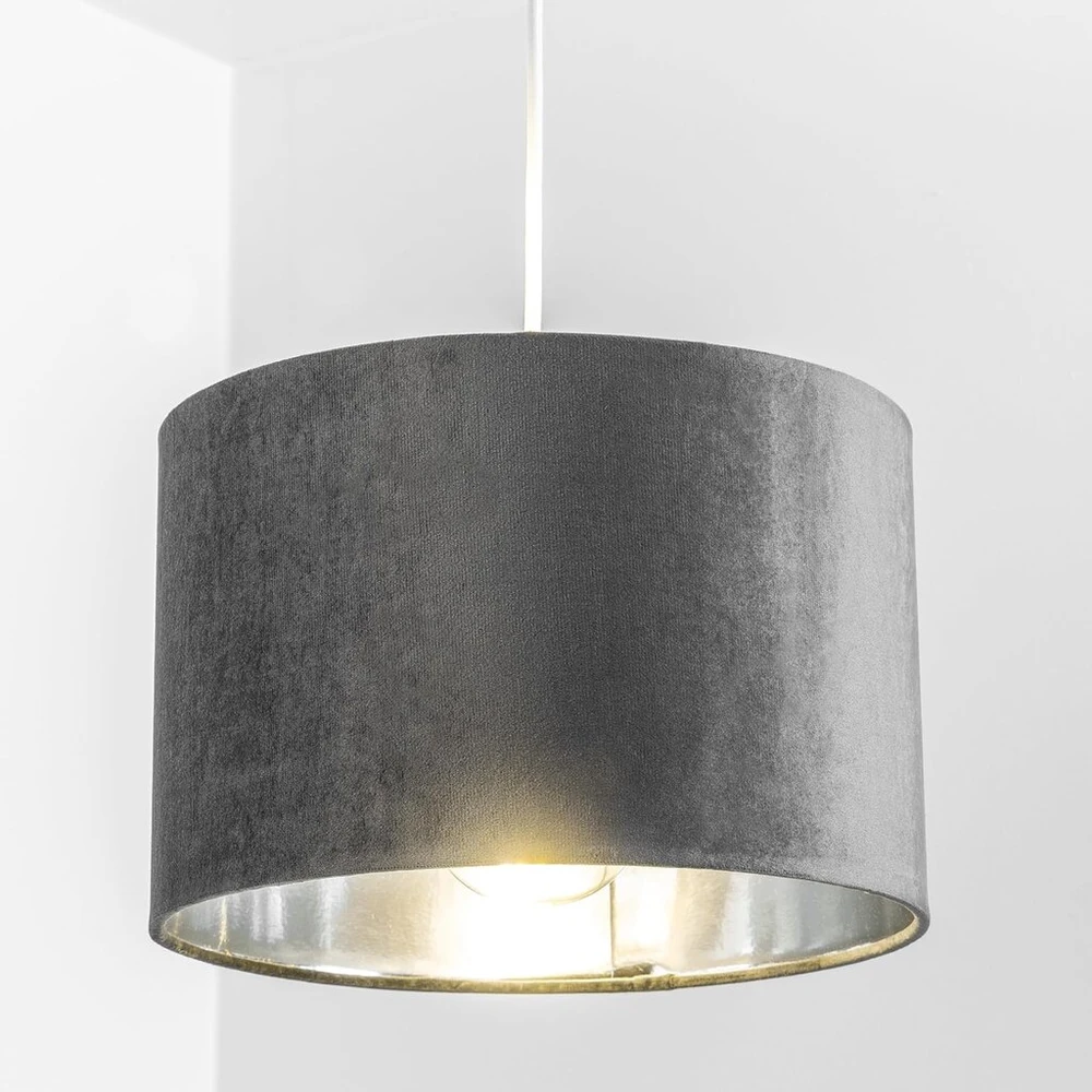 Lova Cgc Lighting modernus velvetinis būgninis gaubtas 30 cm miegamojo valgomojo svetainei (pilkas)