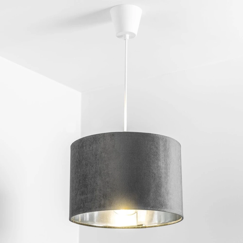 Lova Cgc Lighting modernus velvetinis būgninis gaubtas 30 cm miegamojo valgomojo svetainei (pilkas)