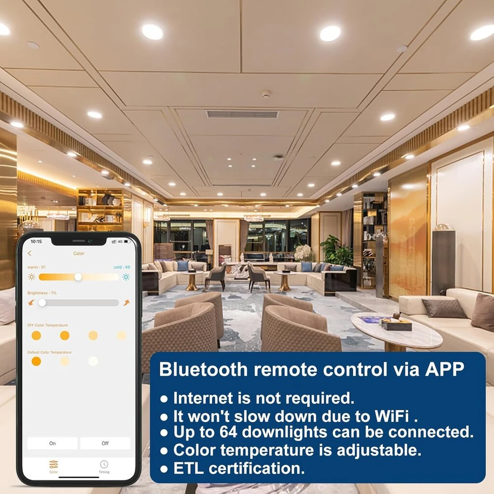 Changm Led įleidžiamas prožektorius 230 V išmanus Led lubų šviestuvas Alexa Bluetooth lubų prožektoriai plokščias 8 W Ip44 3 colių šilta balta į šalta balta 2700 K - 6000 K įleidžiamų prožektorių rinkinys iš 8