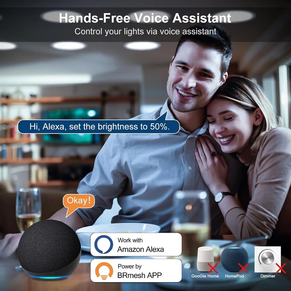 Changm Led įleidžiamas prožektorius 230 V išmanus Led lubų šviestuvas Alexa Bluetooth lubų prožektoriai plokščias 8 W Ip44 3 colių šilta balta į šalta balta 2700 K - 6000 K įleidžiamų prožektorių rinkinys iš 8