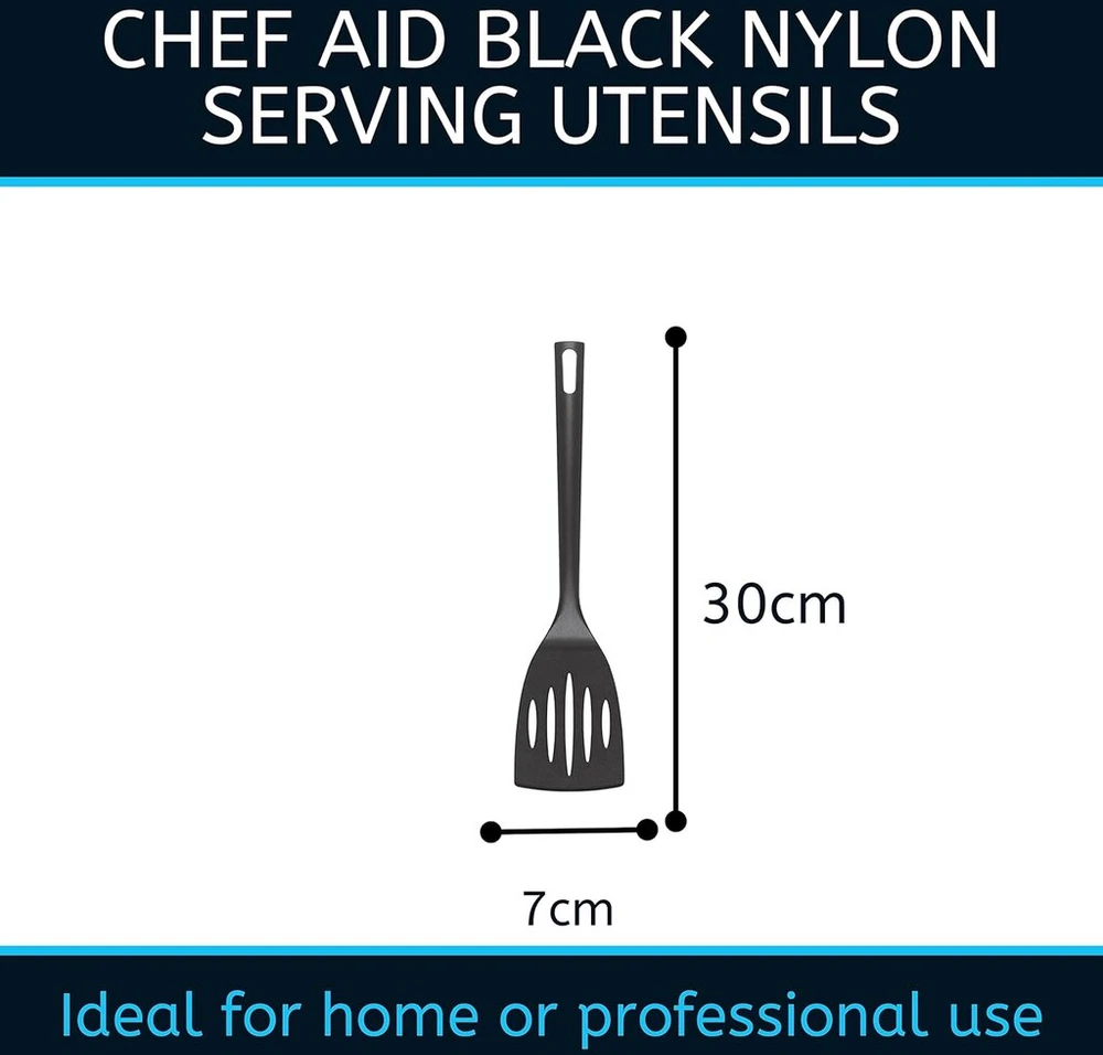 Chef Aid lanksti nailoninė mentelė su plyšiais, be Bpa, nelimpantiems indams - virtuvės įrankių serijos dalis - juoda