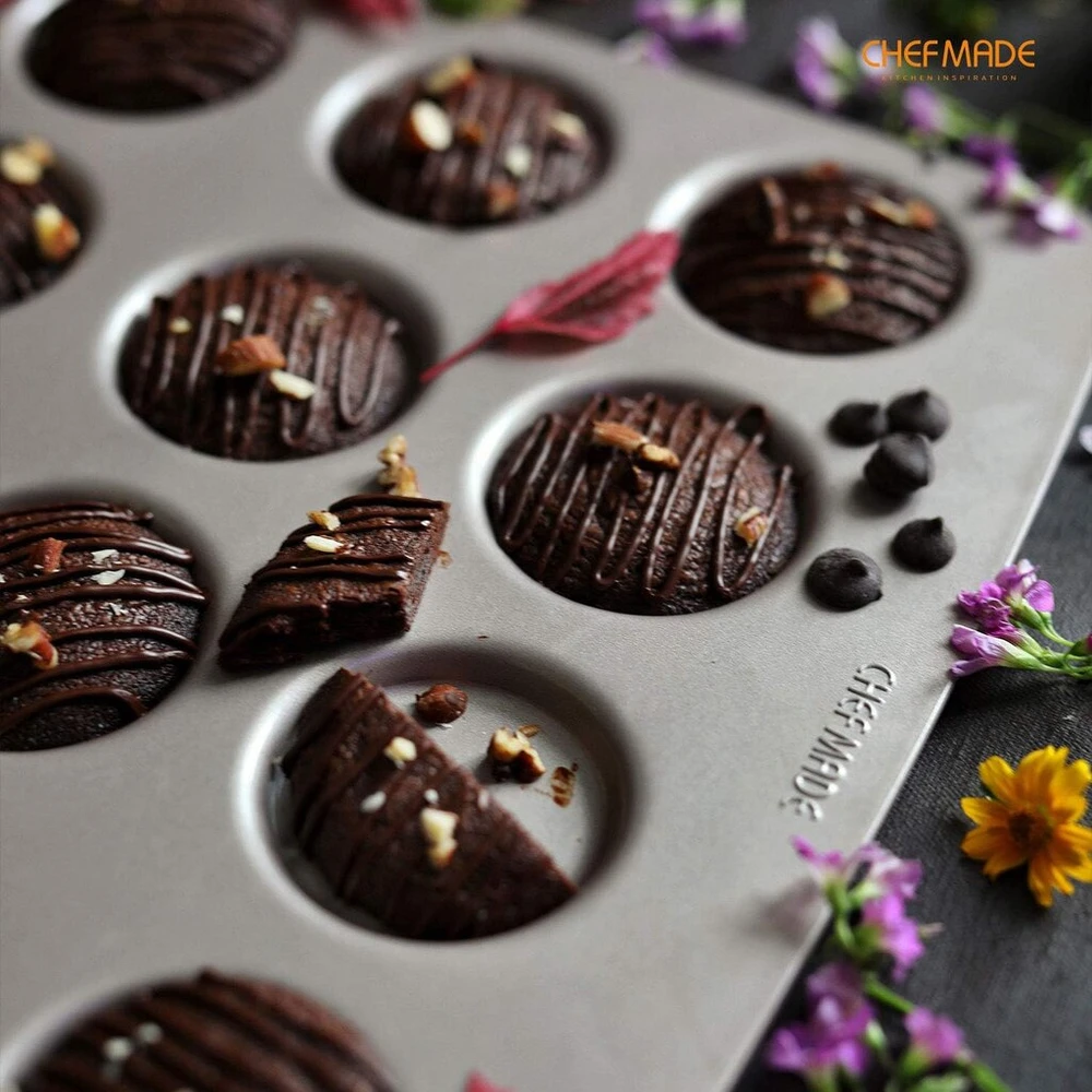 Chefmade Whoopie kepimo forma, 12 lizdų nelipni keksiukų forma Whoopie sausainiams kepti orkaitėje (šampano aukso spalvos)