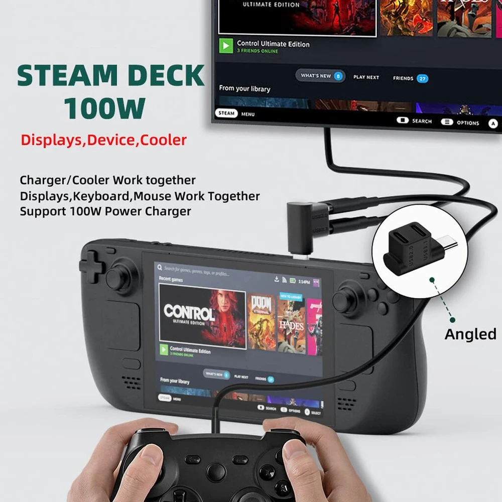 Chenyang 2 viename Usb-c 1 kištukas į 2 lizdus 10gbps Pd100w 4k60hz skirstytuvo adapteris, skirtas Hdtv/kietajam diskui/klaviatūrai/pelei, palaiko Steam Deck aušinimą ir įkrovimą vienu metu