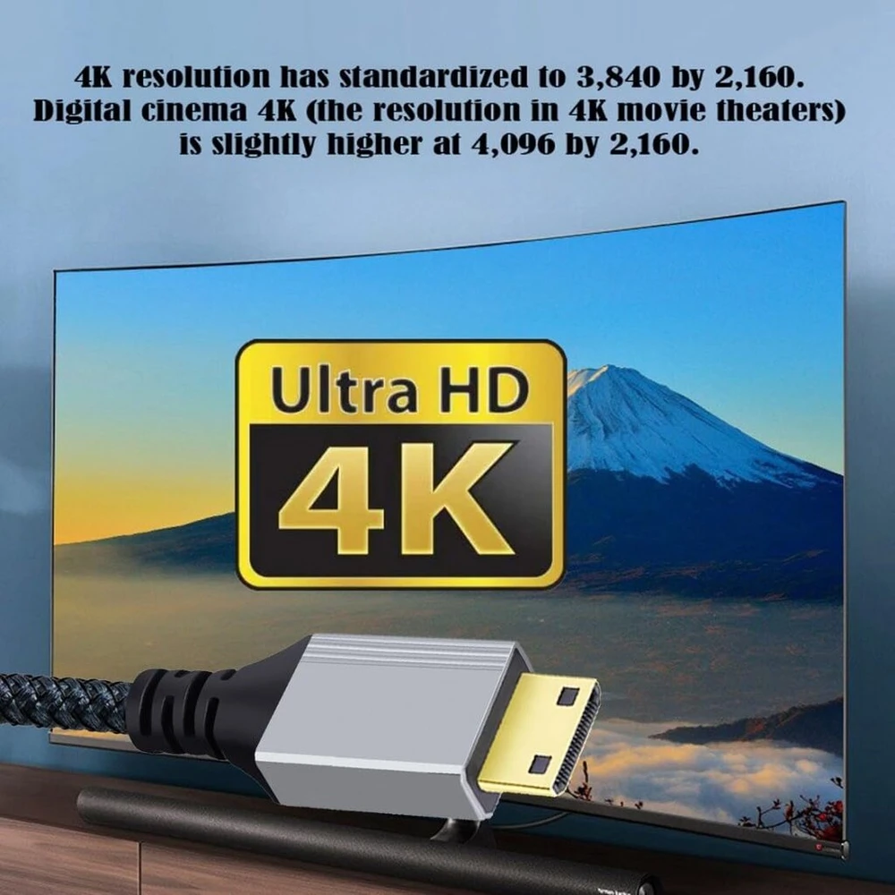 Chenyang Hdmi 2.0 kabelis, hdmi kištukas į mini hdmi kištuką 4k @ 60hz itin greitas paauksuotas pintas nailoninis kabelis 0,3 m televizoriui, monitoriui, kompiuteriui