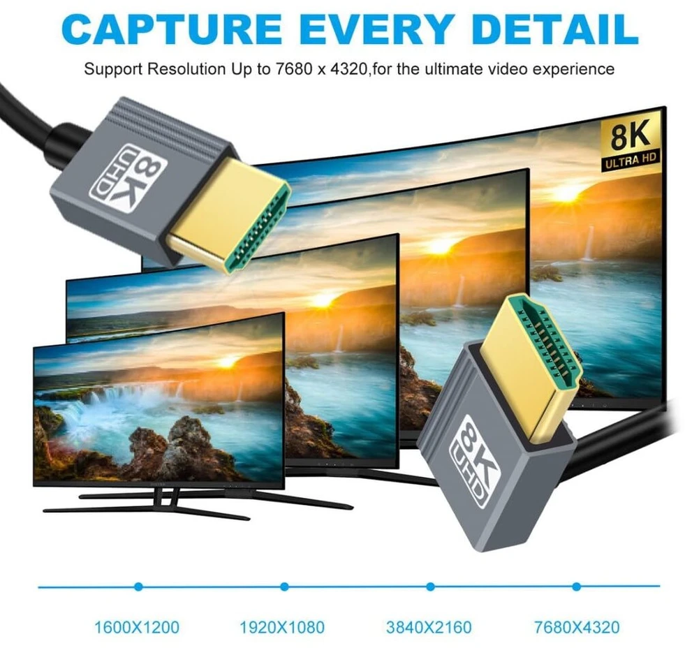 Chenyang Hdmi 2.1 Spiralinis Kabelis 1m, 90° Kampas, 8k 60hz, 4k 120hz